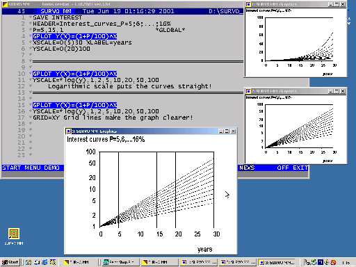 Picture: SURVO MM and interest curves in three graphics windows